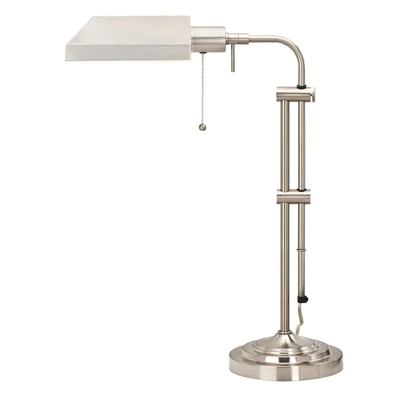 Nickel Metal Adjustable Table Lamp With Nickel Rectangular Shade By Homeroots