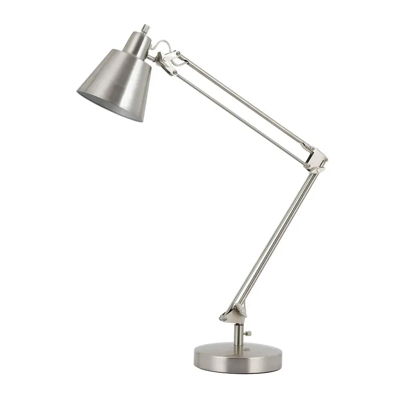 Nickel Metal Desk Table Lamp With Nickel Cone Shade By Homeroots
