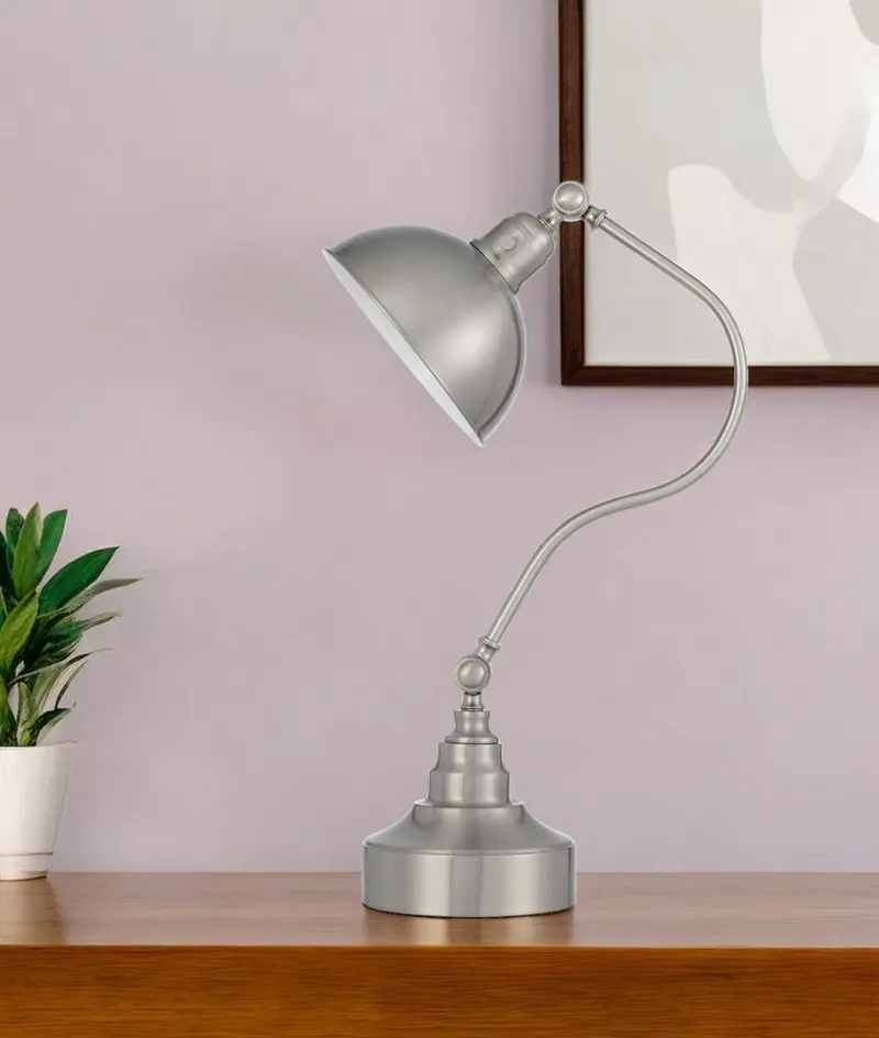 Nickel Metal Lantern Desk Table Lamp With Nickel Dome Shade By Homeroots
