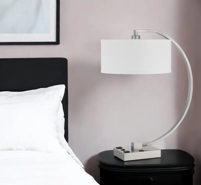 Nickel Metal Lantern Desk USB Table Lamp With White Shade By Homeroots
