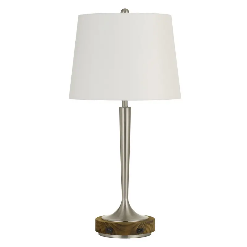 Nickel Metal Usb Table Lamp With Off White Empire Shade By Homeroots