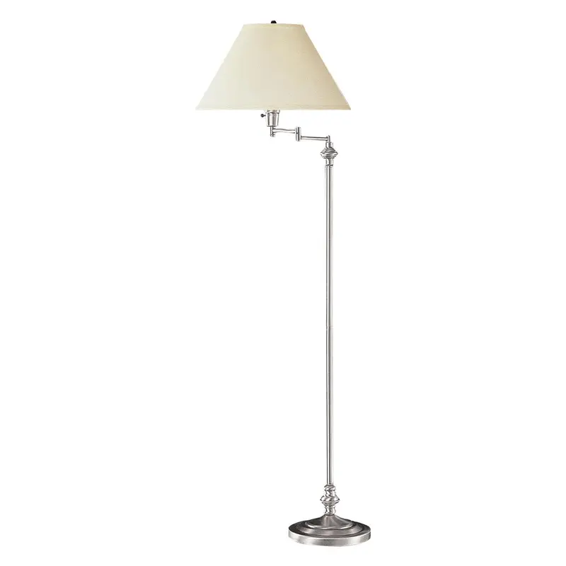 Nickel Swing Arm Floor Lamp With Beige Fabric Empire Shade By Homeroots