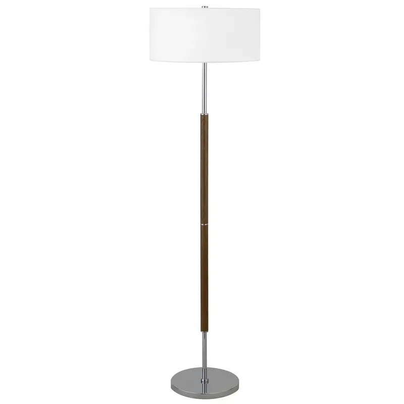 Nickel Two Light Floor Lamp With White Frosted Glass Drum Shade By Homeroots