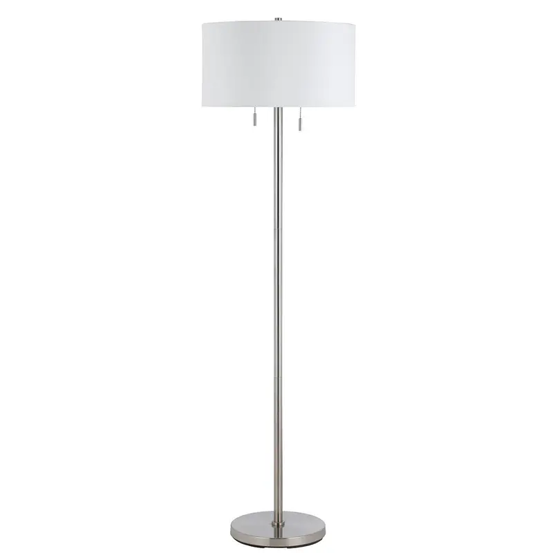 Nickel Two Light Traditional Shaped Floor Lamp With White Rectangular Shade By Homeroots
