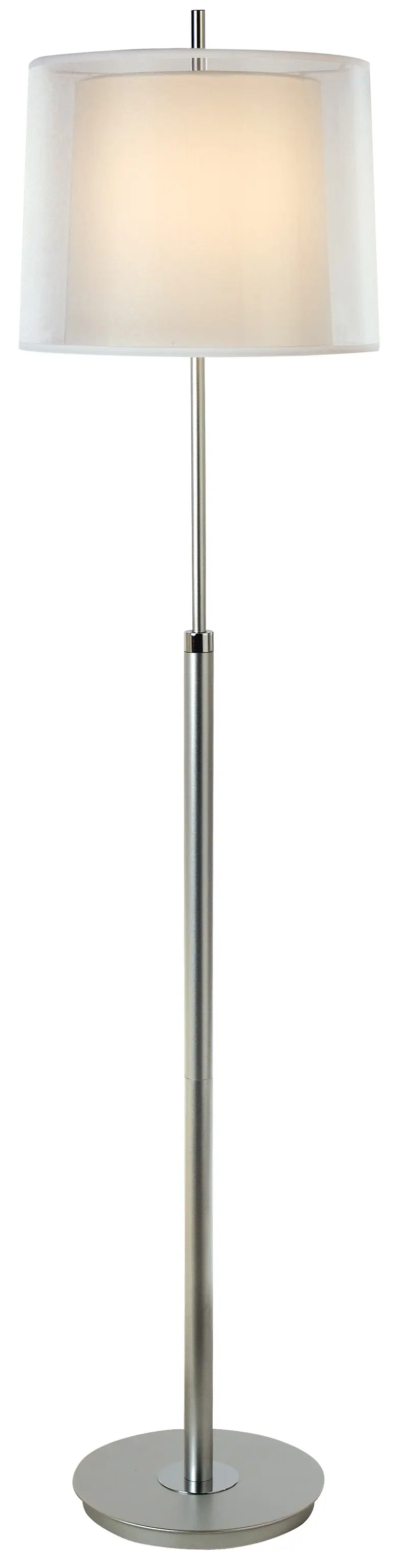 Nimbus 1-Light Metallic Silver And Polished Chrome Floor Lamp With Sheer Snow Double Shantung Shade By Homeroots