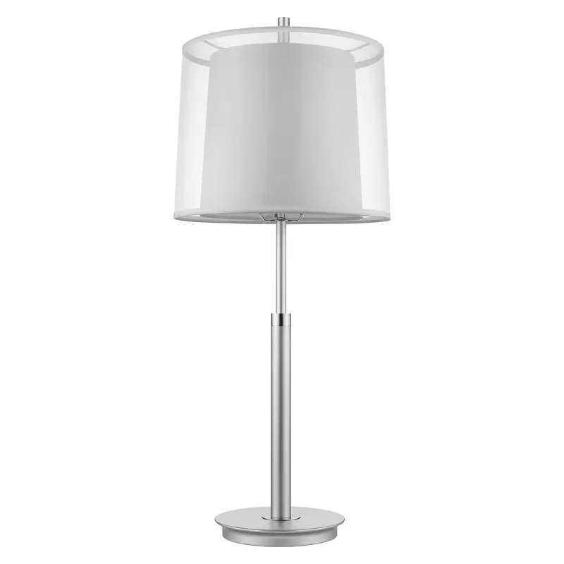 Nimbus 1-Light Metallic Silver And Polished Chrome Table Lamp With Sheer Snow Double Shantung Shade By Homeroots