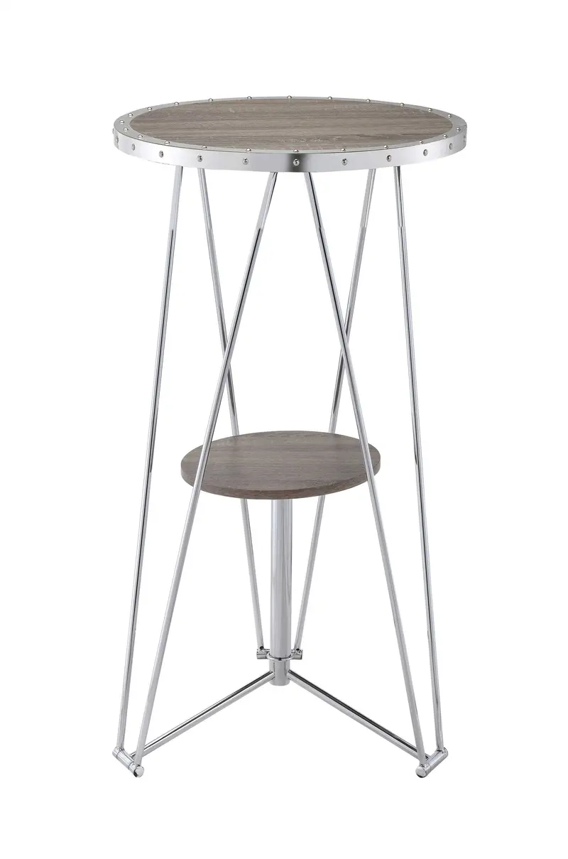Oak And Chrome Bar Table By Homeroots - 286223