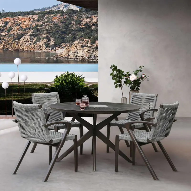 Oasis and Brielle Outdoor 5 Piece Dark Eucalyptus and Concrete Dining Set By Armen Living