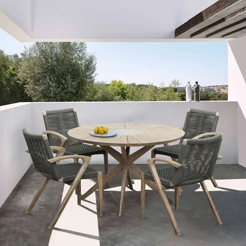 Oasis and Brielle Outdoor 5 Piece Light Eucalyptus and Concrete Dining Set By Armen Living