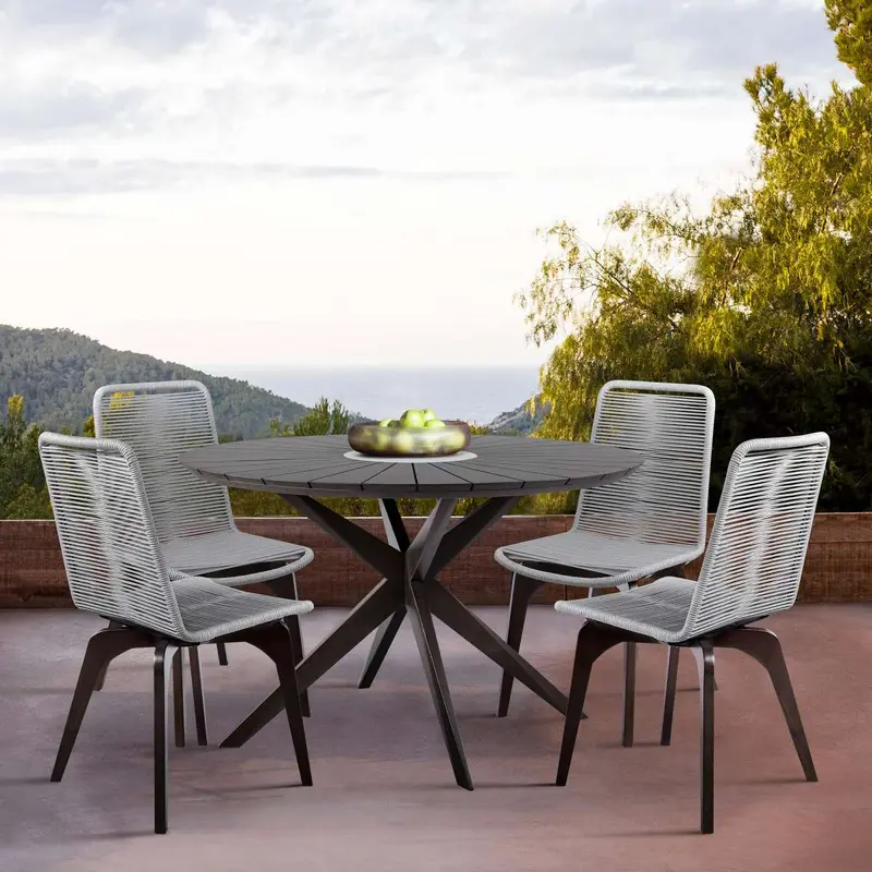 Oasis and Island Outdoor 5 Piece Dark Eucalyptus and Concrete Dining Set By Armen Living