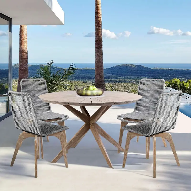 Oasis and Island Outdoor 5 Piece Light Eucalyptus and Concrete Dining Set By Armen Living
