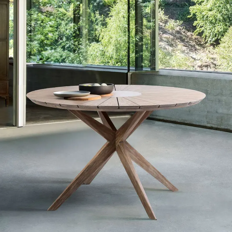 Oasis Outdoor Light Eucalyptus Wood and Concrete Round Dining Table By Armen Living
