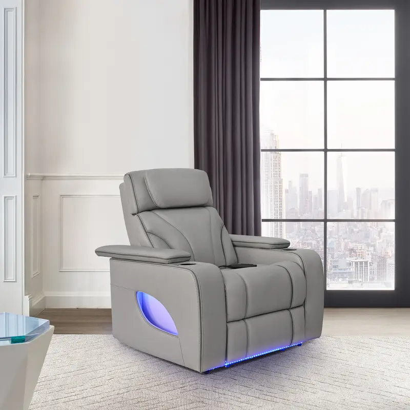 Octavia Zero Gravity Power Recliner with Heat and Massage in Silver and Gray Leather By Armen Living