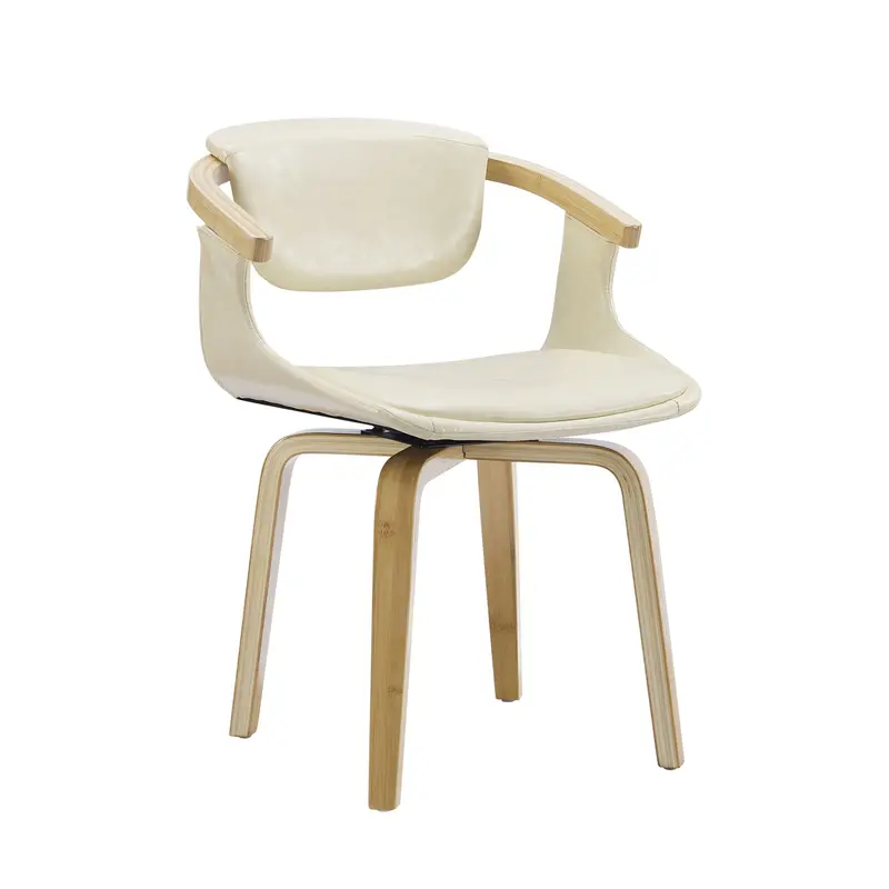 Off White And Natural Upholstered Faux Leather Dining Arm Chair By Homeroots