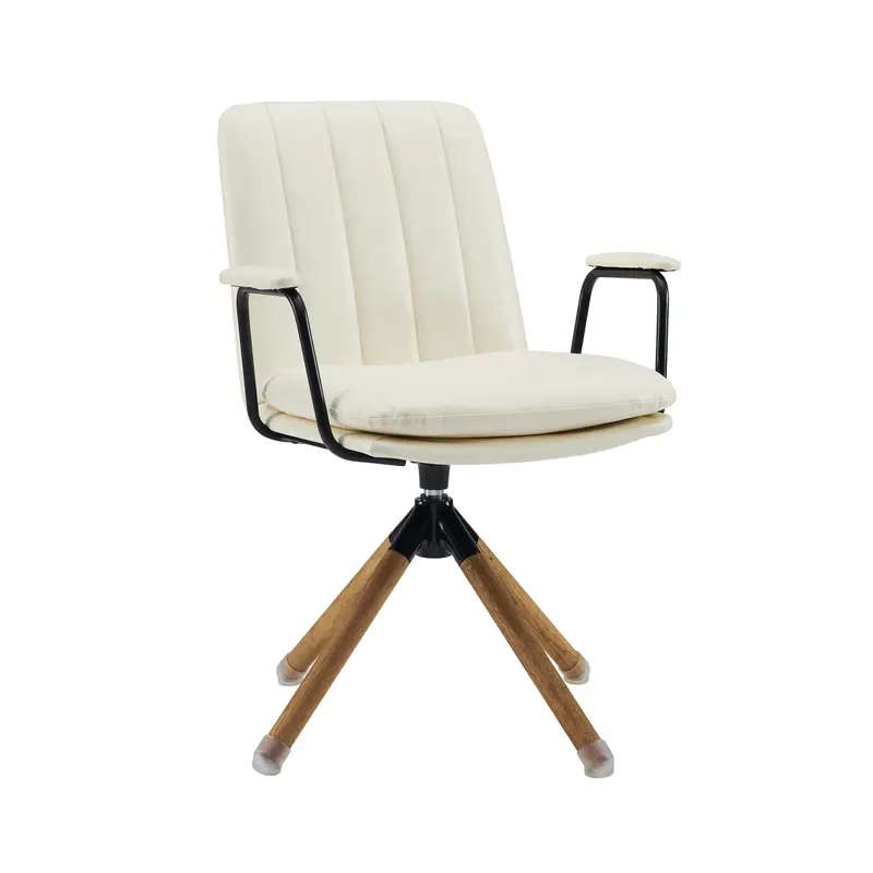 Off White Faux Leather And Brown Swivel Arm Chair By Homeroots