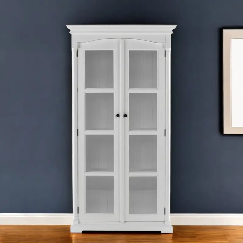 Off White Solid Wood Frame Curio Cabinet With Glass Doors By Homeroots