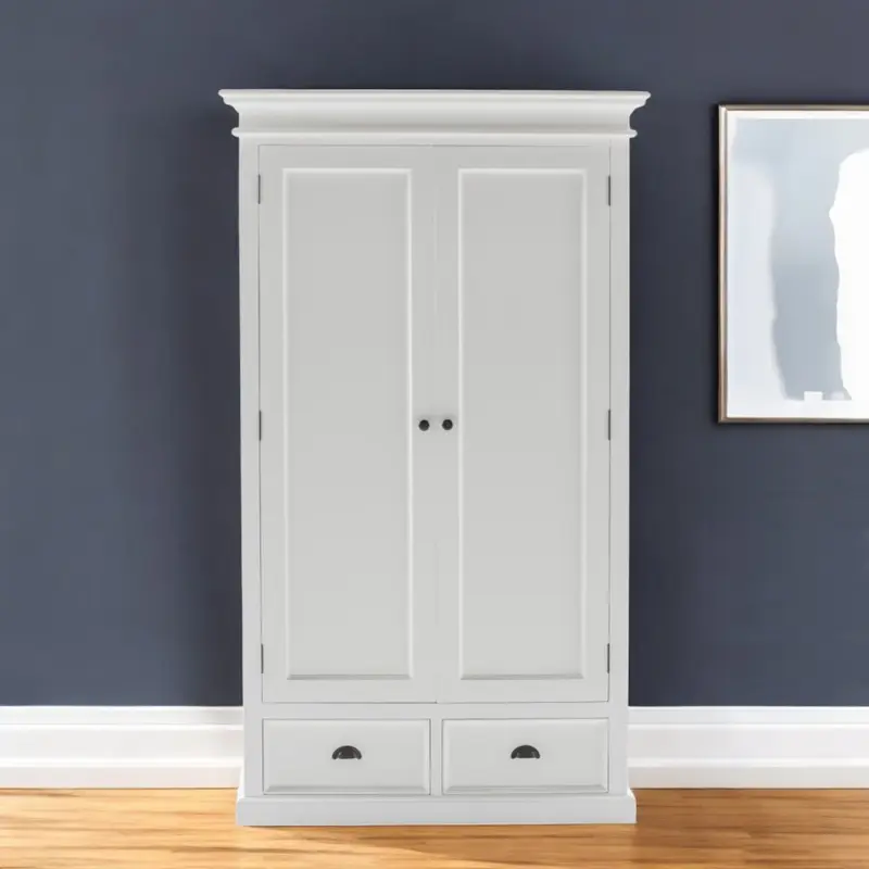 Off White Solid Wood Frame Wardrobe With Five Shelves And Two Drawers By Homeroots