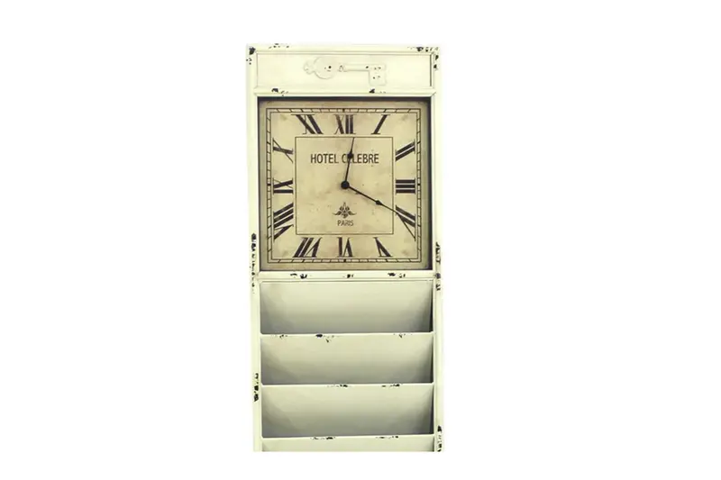Off White Vintage Look Magazine Rack With Clock By Homeroots