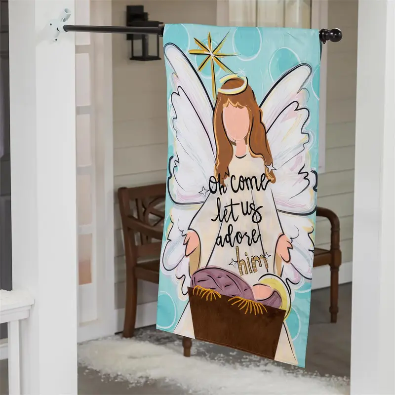 Oh Come Let Us Adore Him Applique House Flag