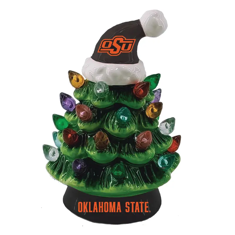 Oklahoma State University 8" LED Ceramic Christmas Tree