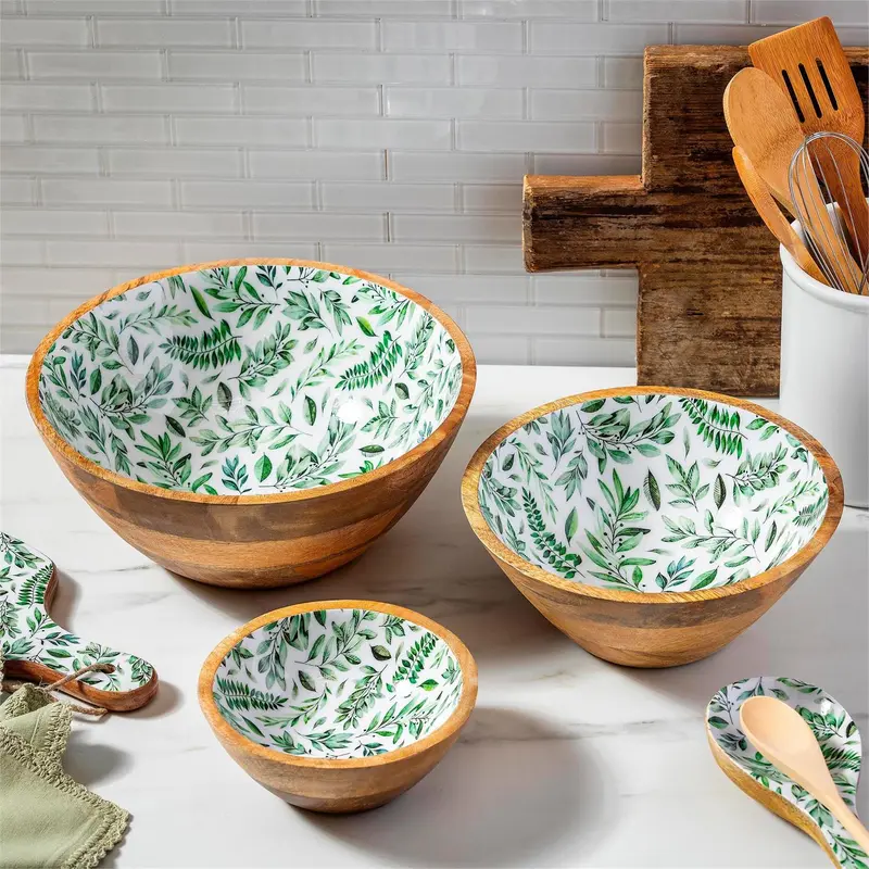 Olive Oasis Wood Bowl Set