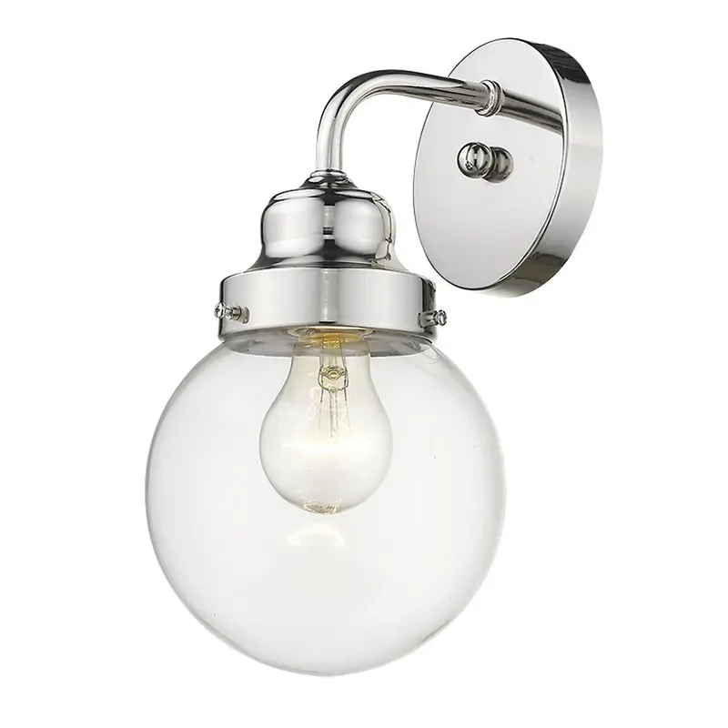 One Light Silver Wall Sconce with Round Glass Shade By Homeroots