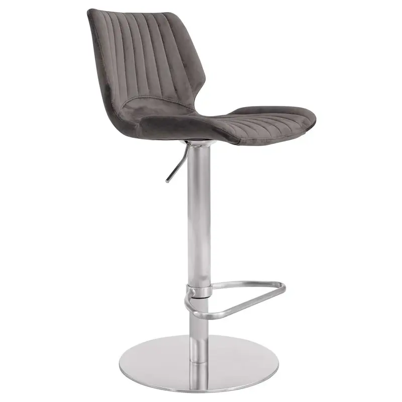 Oneida Adjustable Gray Velvet and Brushed Stainless Steel Bar and Counter Stool By Armen Living