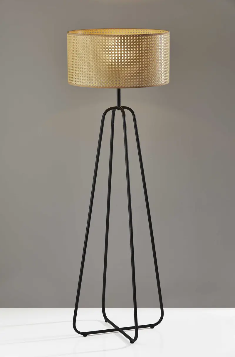 Open Cane Web Natural Shade Floor Lamp with Dark Bronze Base By Homeroots