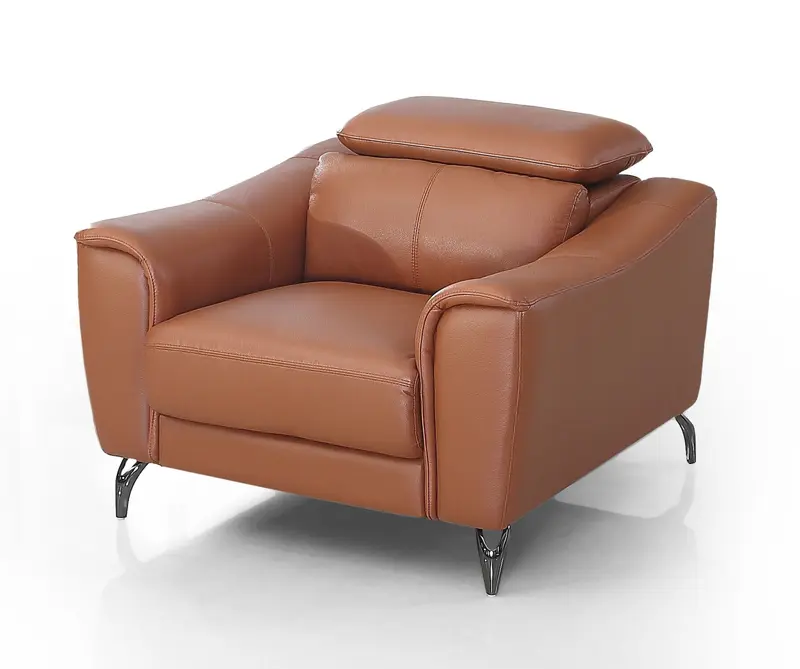 Orange And Silver Genuine Leather Lounge Chair By Homeroots