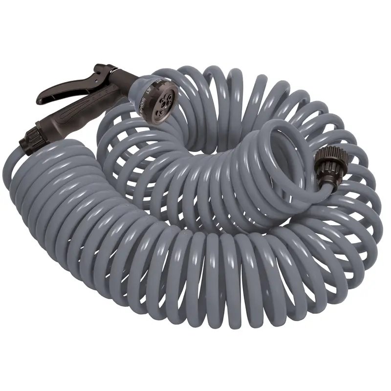 Orbit Gray Coil Garden Hose 50 L ft. x 3/8 Dia. in. with 8-Pattern Nozzle - Open Box