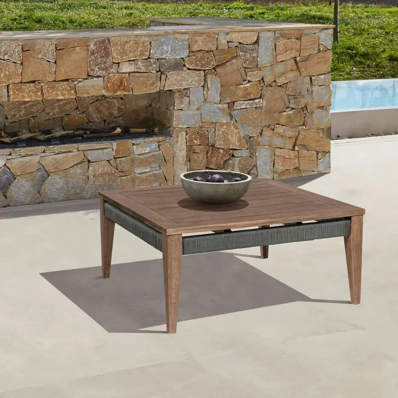 Orbit Square Outdoor Patio Coffee Table in Weathered Eucalyptus Wood By Armen Living