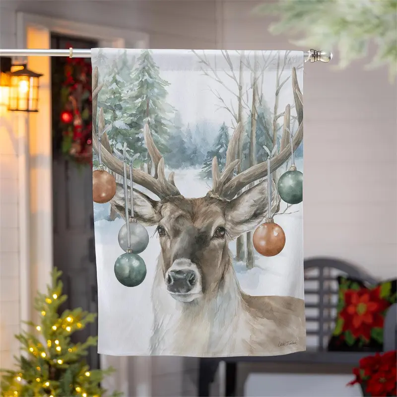 Ornament Deer Suede House Flag