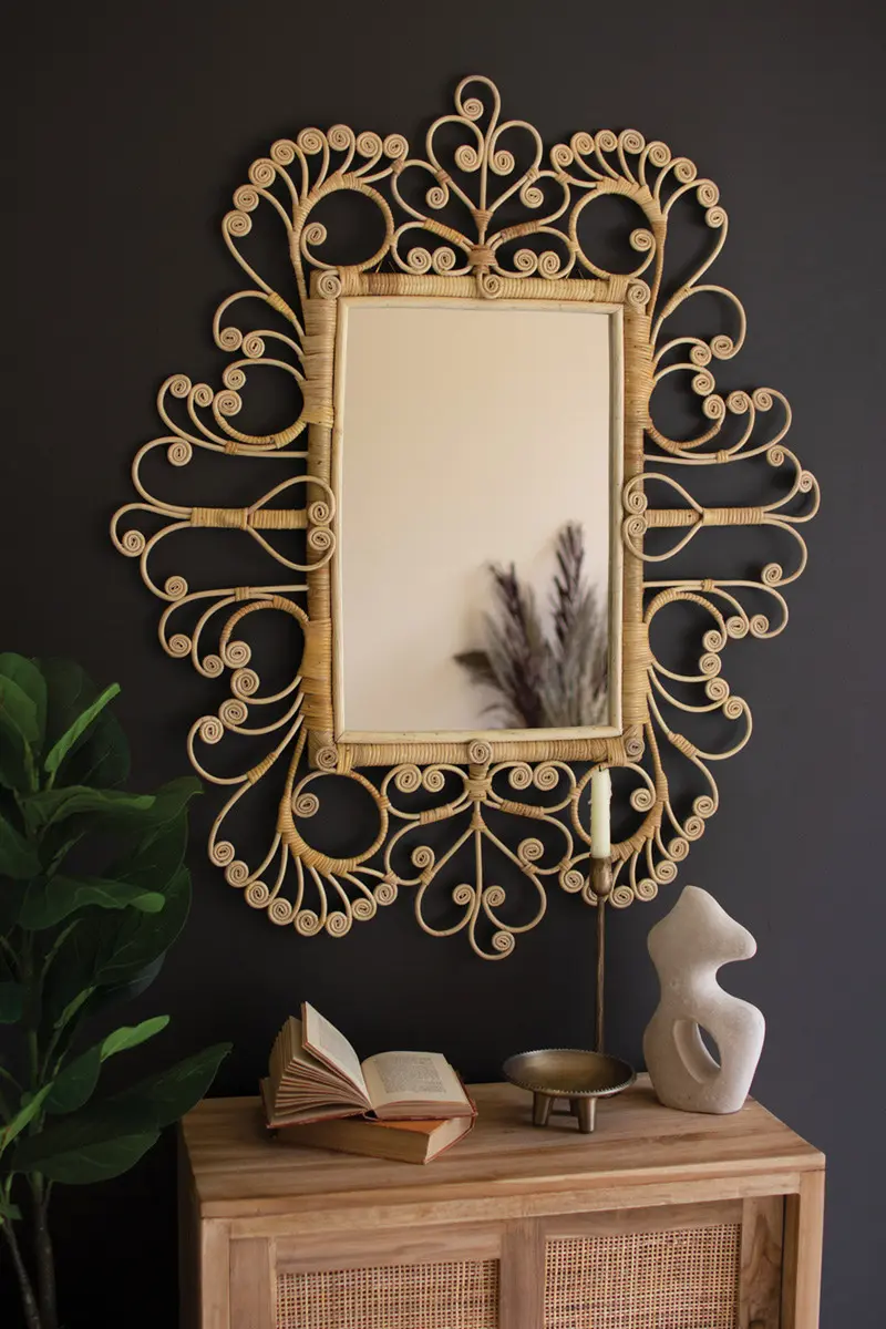 Ornate Rattan Framed Mirror By Kalalou