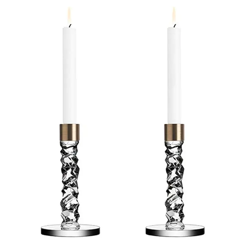 Orrefors Carat Small Candlestick Brass Pair