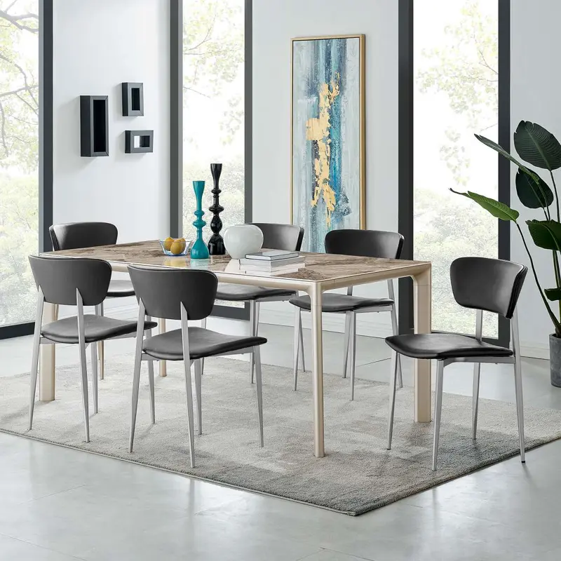 Otello and Tori Black Fabric 7 Piece Rectangular Dining Set By Armen Living