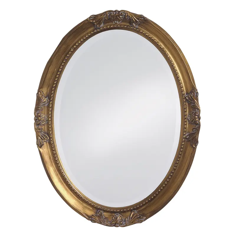 Oval Antique Gold Finish Mirror with Beaded Textured Frame By Homeroots