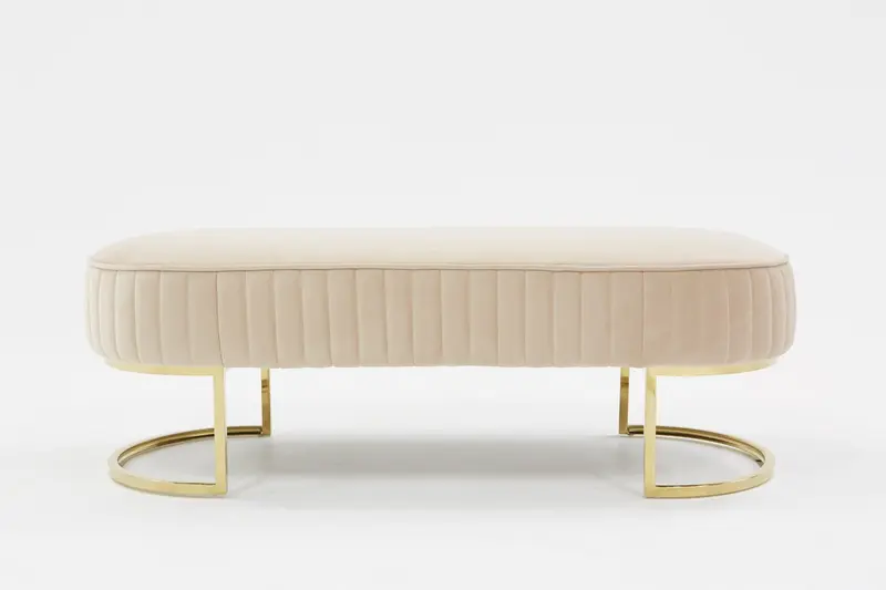 Oval Modern Beige Velvet Bench with Gold Crescent shaped base By Homeroots