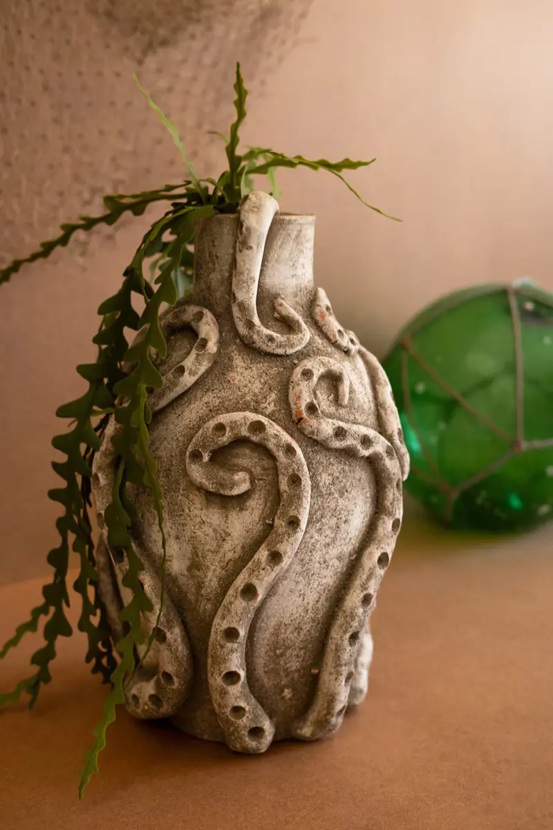 Painted Clay Octopus Vase By Kalalou