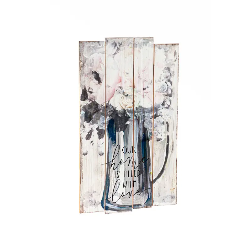 Painted Floral Wood Slat Wall Decor,6w486