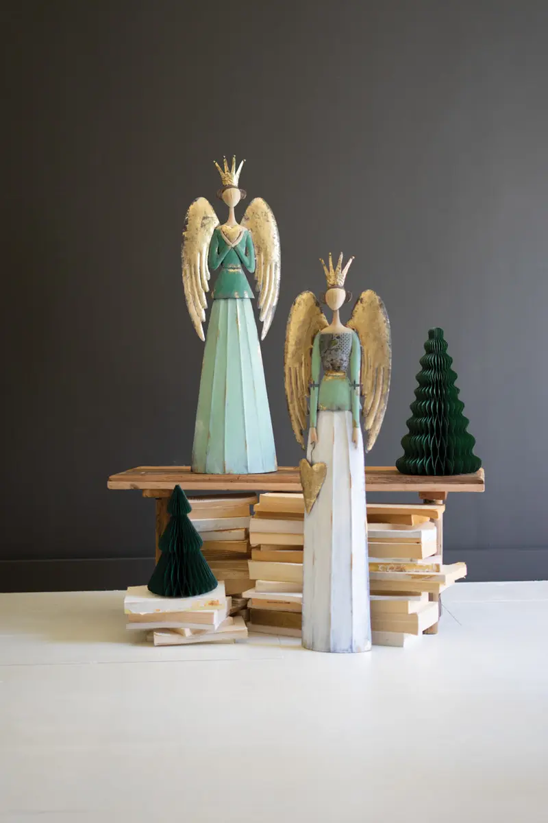 Painted Metal Christmas Angels Set Of 2 By Kalalou
