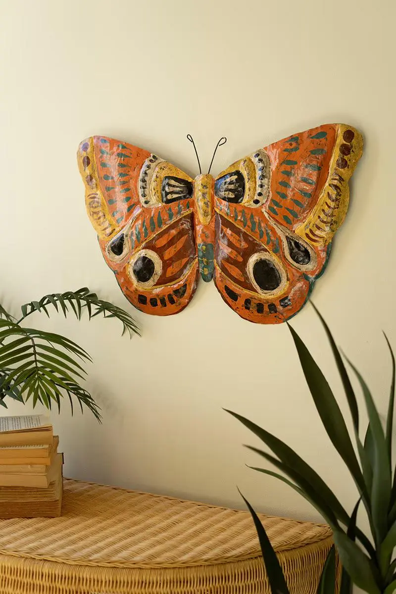 Painted Metal Hand-Hammered Butterfly Wall Art By Kalalou