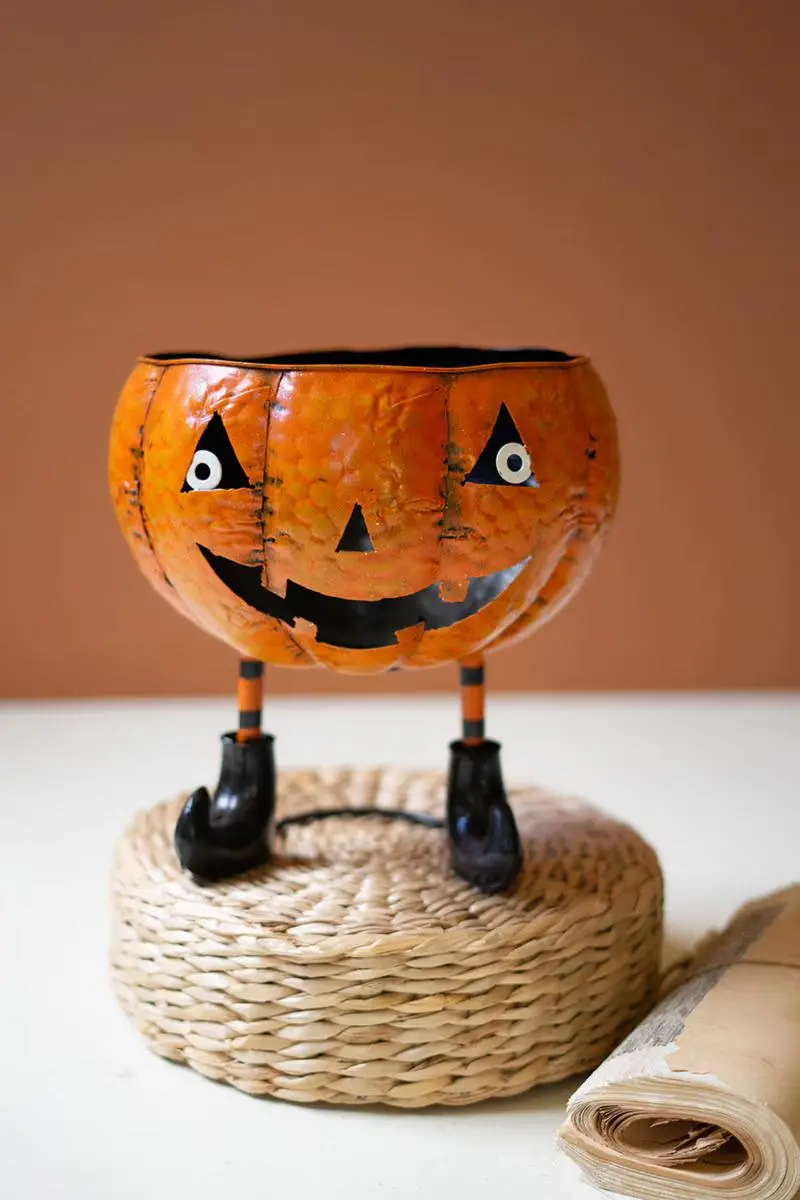 Painted Metal Jack-O-Lantern Candy Bowl By Kalalou