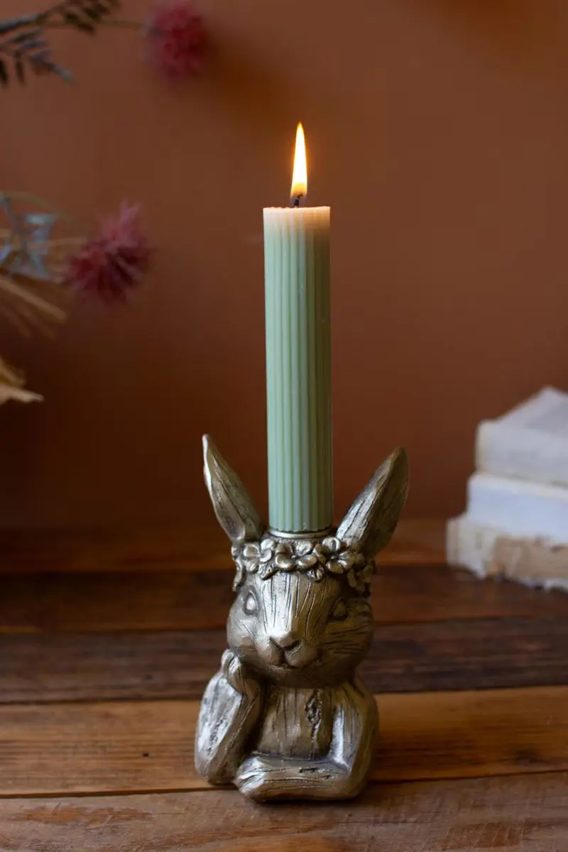 Painted Resin Taper Candle Holder - Rabbit By Kalalou