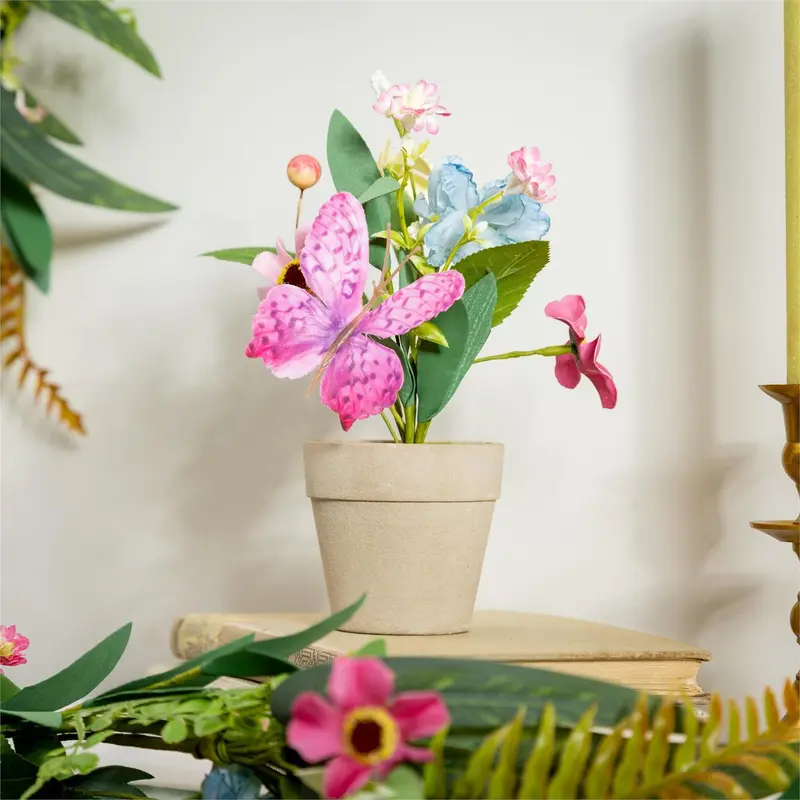 Palm Beach Faux Floral Table Decor, Mini Artificial in Wooden Crate