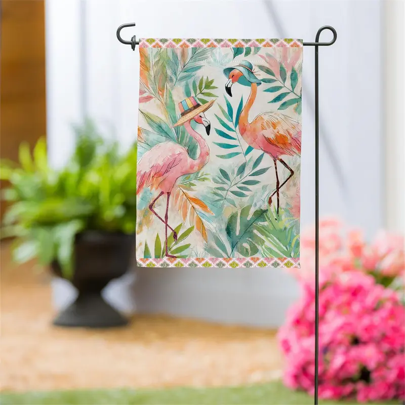 Palm Beach Flamingos Suede Garden Flag