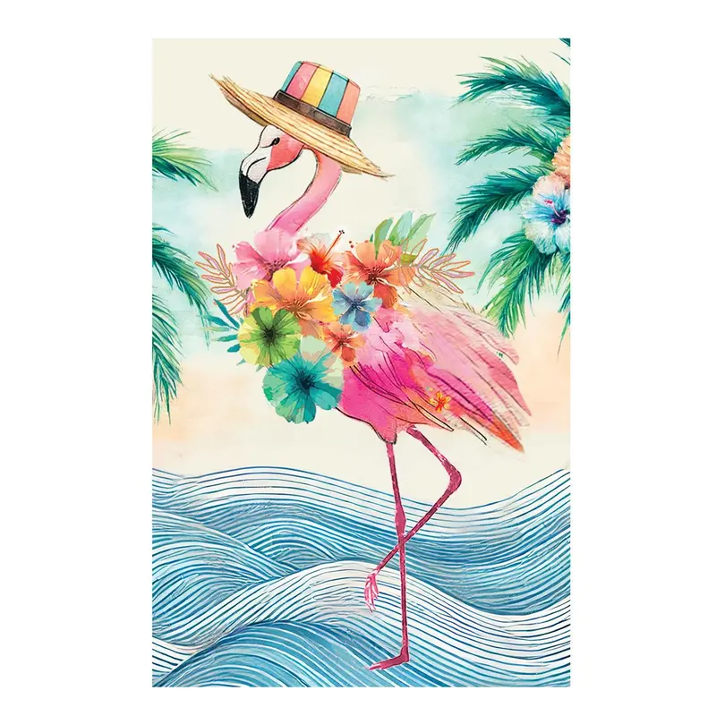 Palm Beach Floral Flamingo Applique House Flag