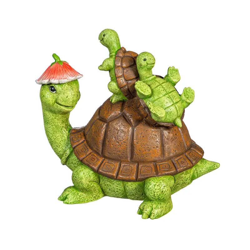 Palm Beach Garden Statue, Resin Turtle With Kids, 7"H