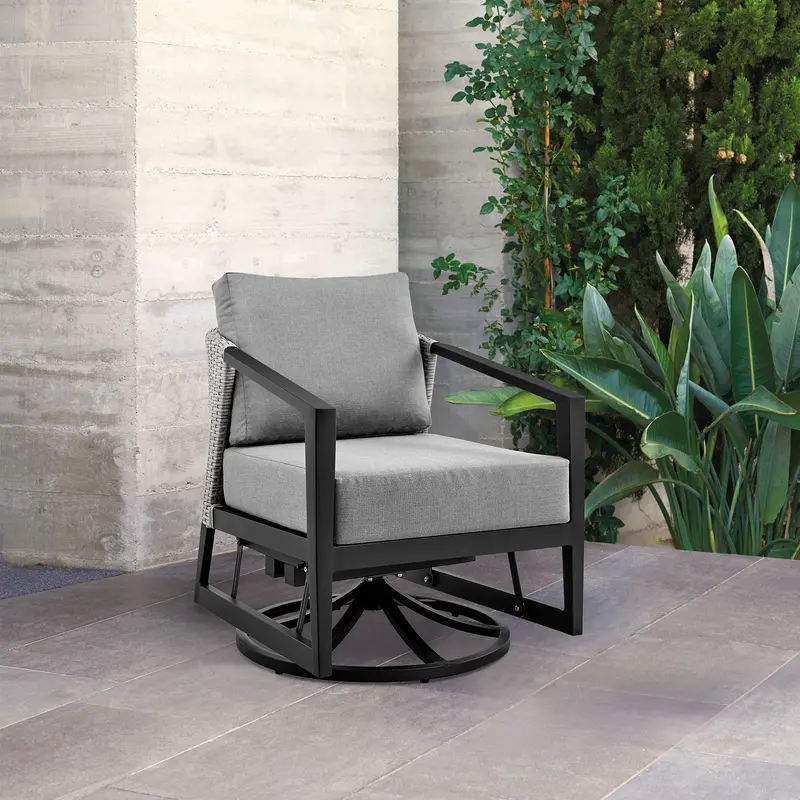 Palma Outdoor Patio Swivel Lounge Chair in Aluminum with Gray Cushions By Armen Living