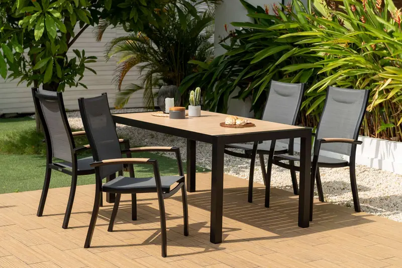 Panama Outdoor 5 Piece Black Aluminum Dining Set By Armen Living