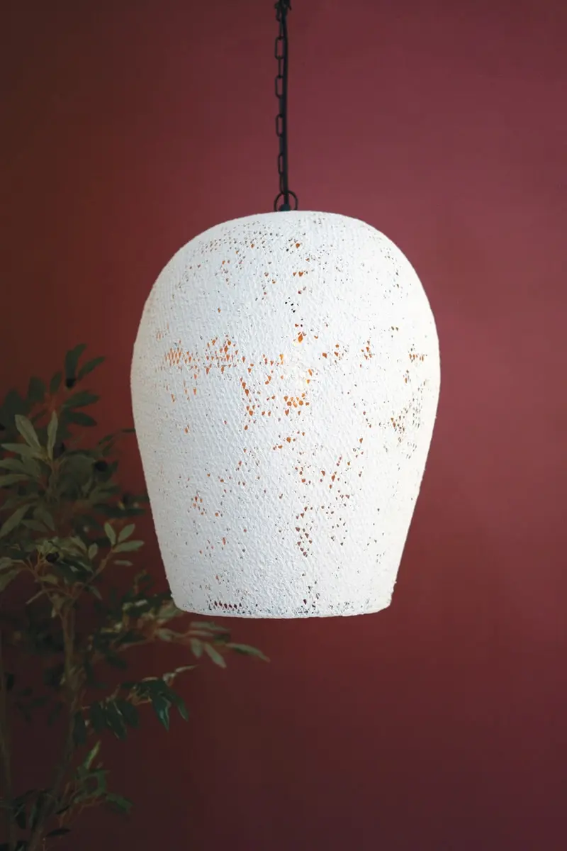 Paper Mache Hanging Pendant Light - White - Large By Kalalou